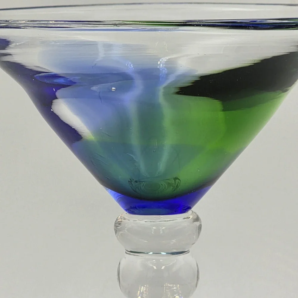 Pier 1 Hand Made Blue Green Martini Bar‎ Glass 6 1/2